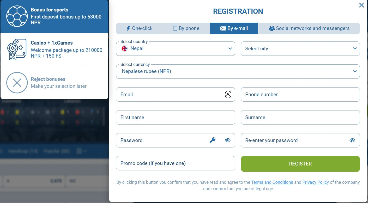 1xbet registration